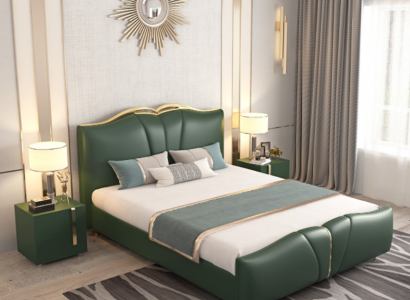 Bett Luxus Möbel Bettrahmen Holz Schlafzimmer Einrichtung Kunstleder Neu